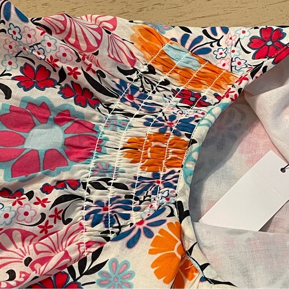 Talbots Floral Tile Print Smocked Cotton Dress Size 12 Fit & Flare Garden Party - Picture 9 of 12